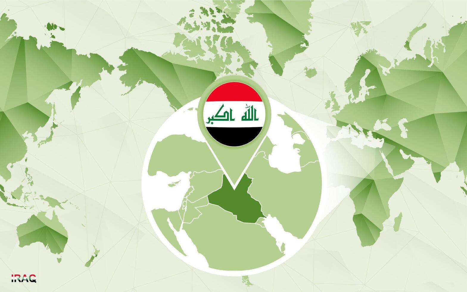 America centric world map with magnified Iraq map. vector