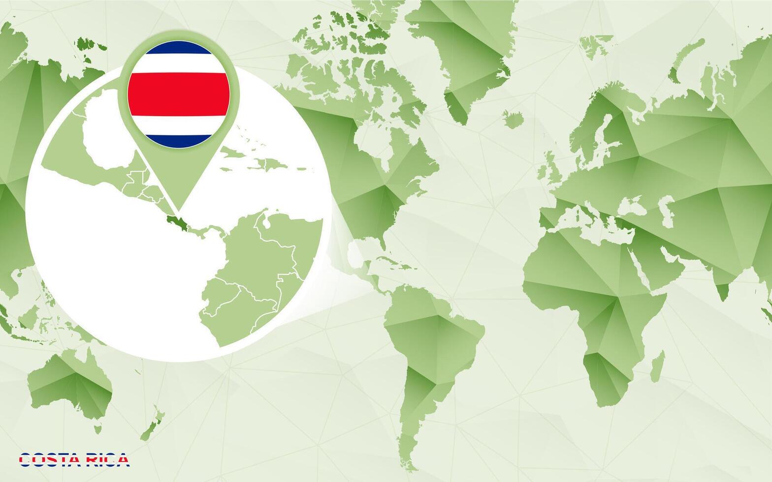 America centric world map with magnified Costa Rica map. vector