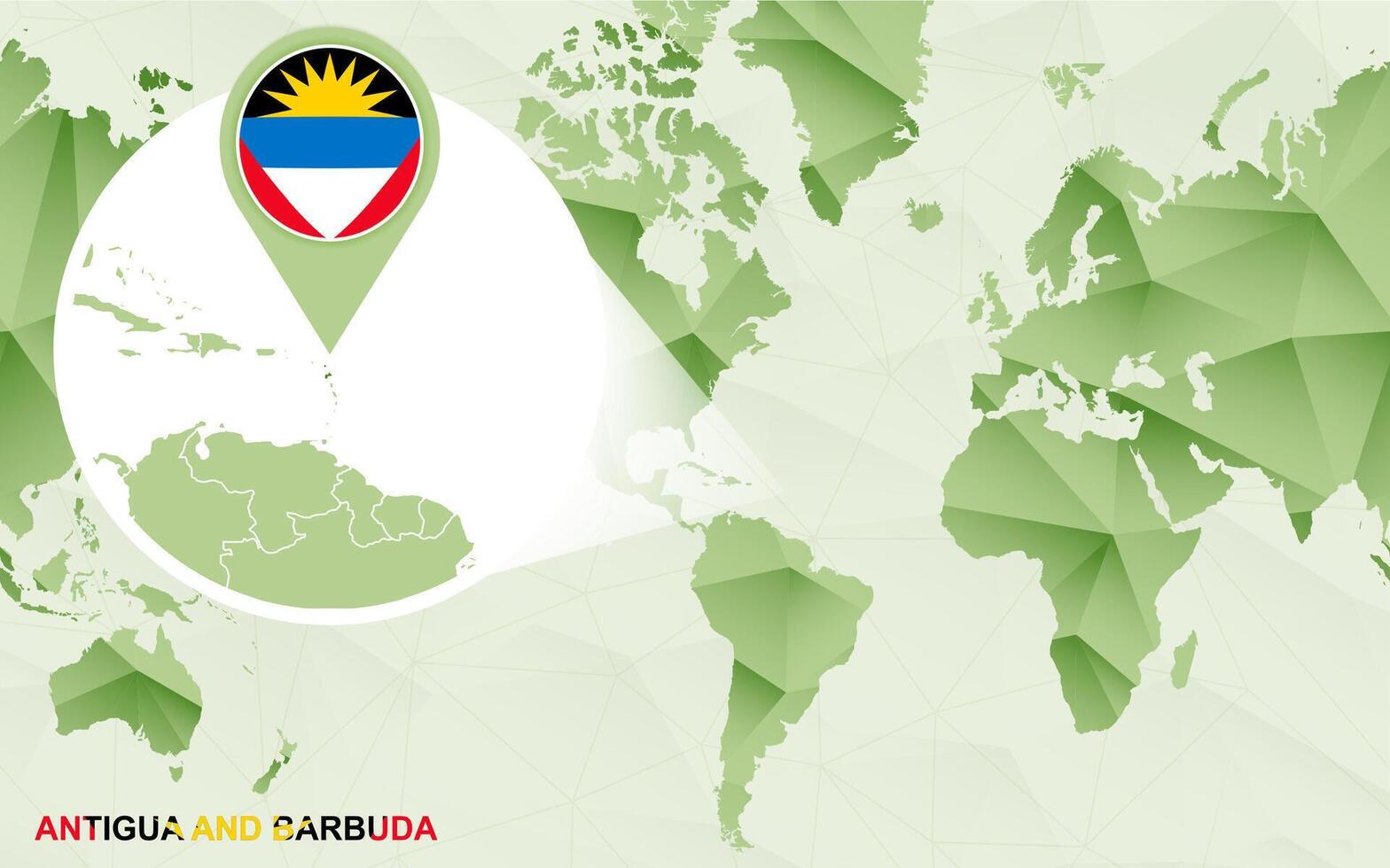 America centric world map with magnified Antigua and Barbuda map. vector