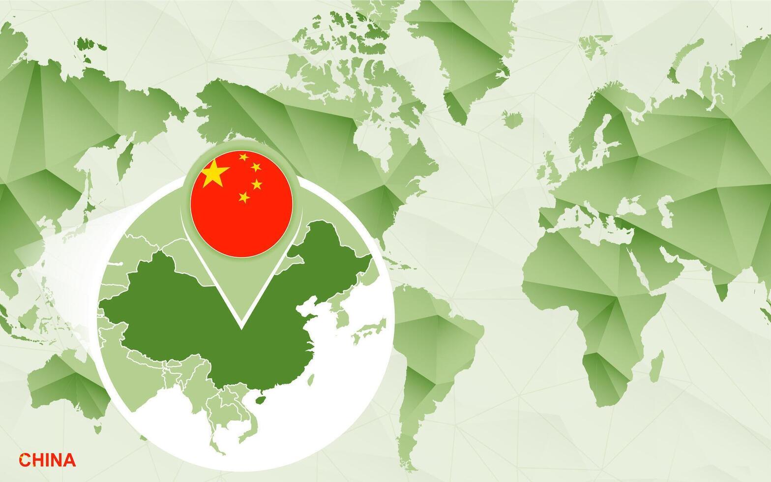 America centric world map with magnified China map. vector