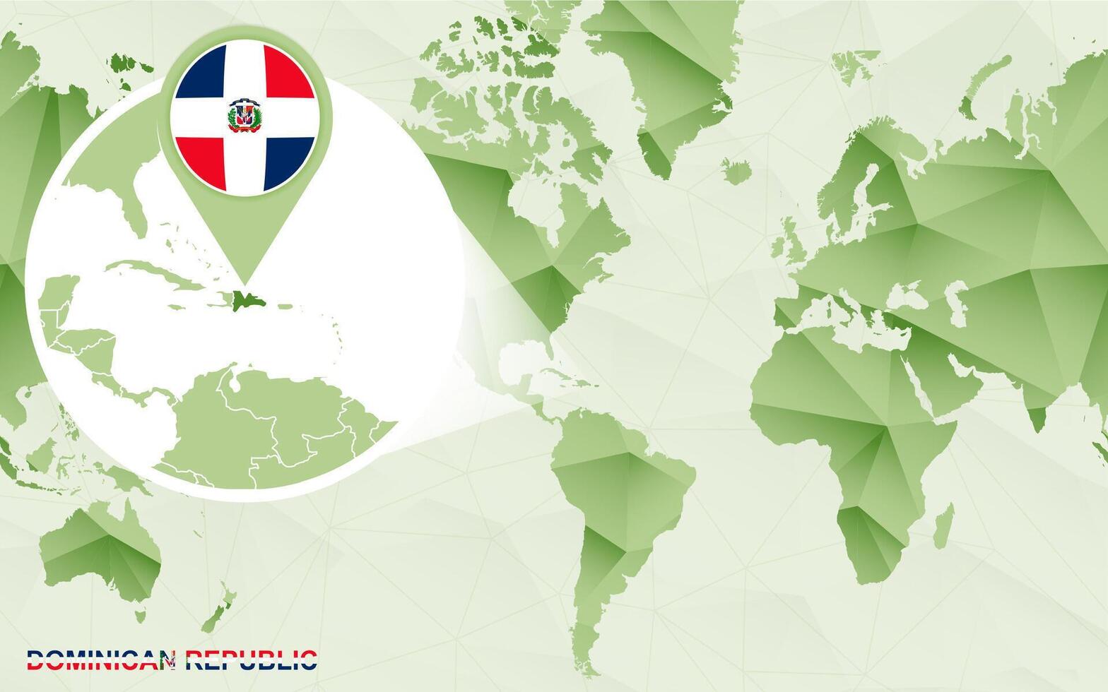 America centric world map with magnified Dominican Republic map. vector