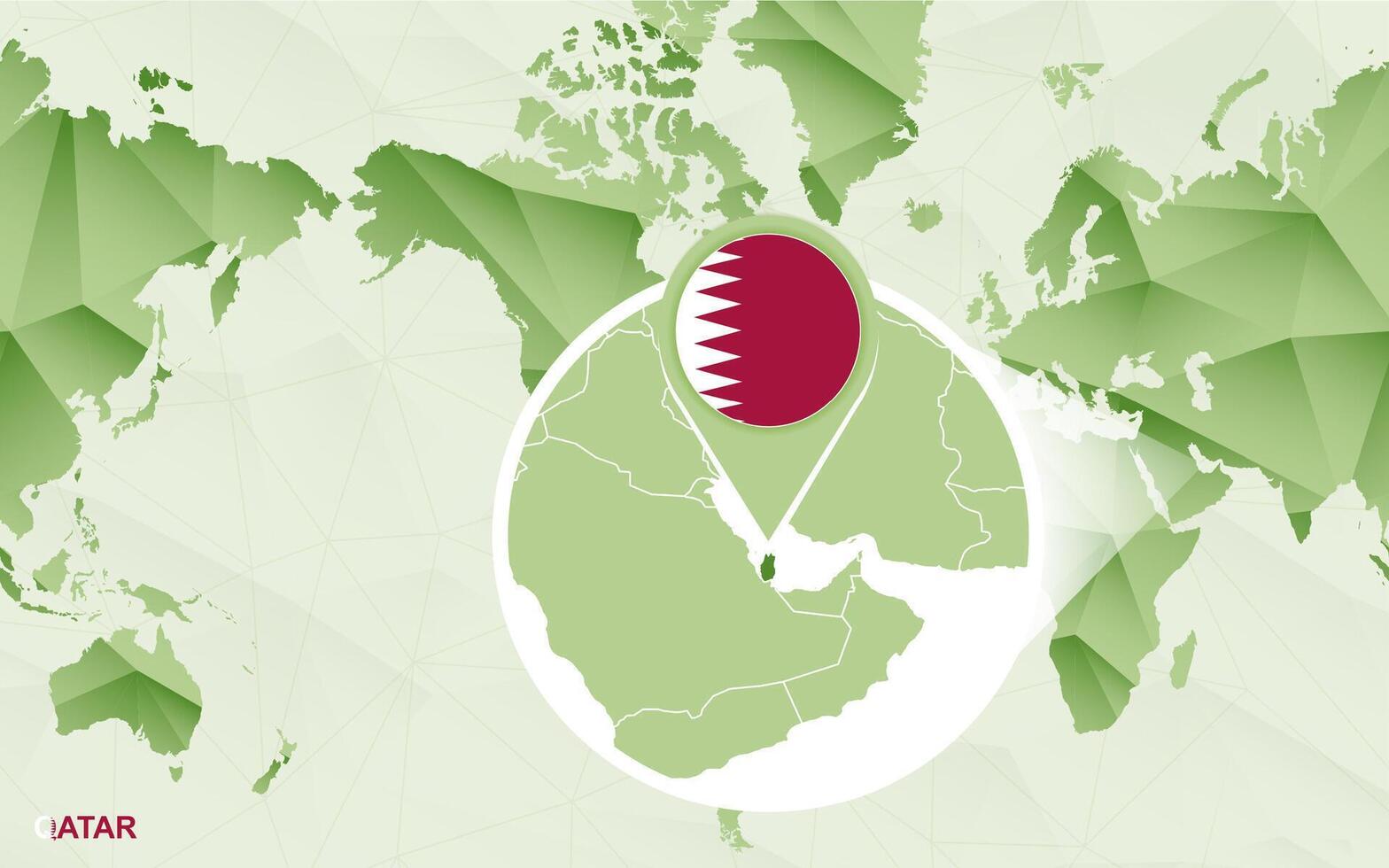 America centric world map with magnified Qatar map. vector