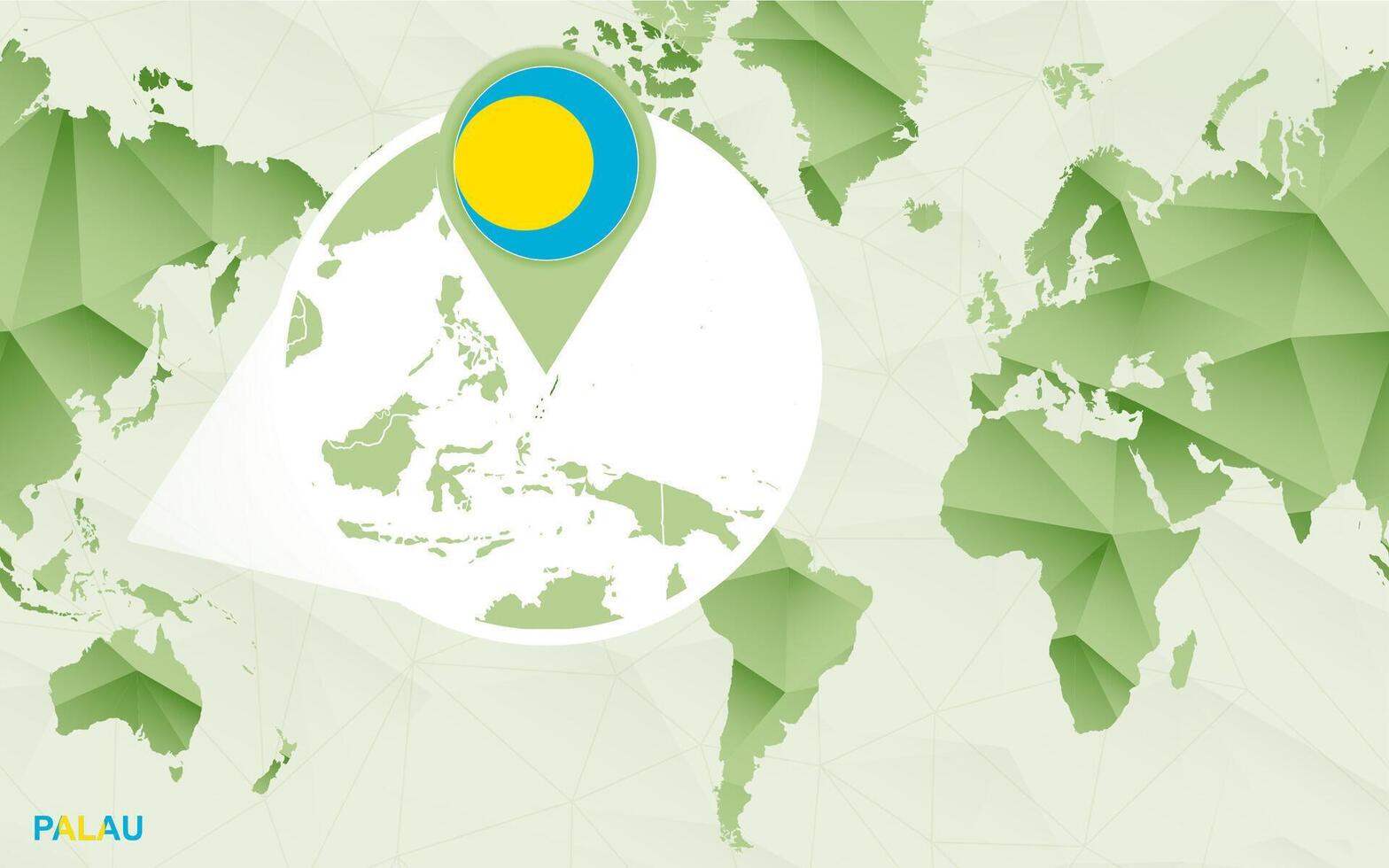 America centric world map with magnified Palau map. vector