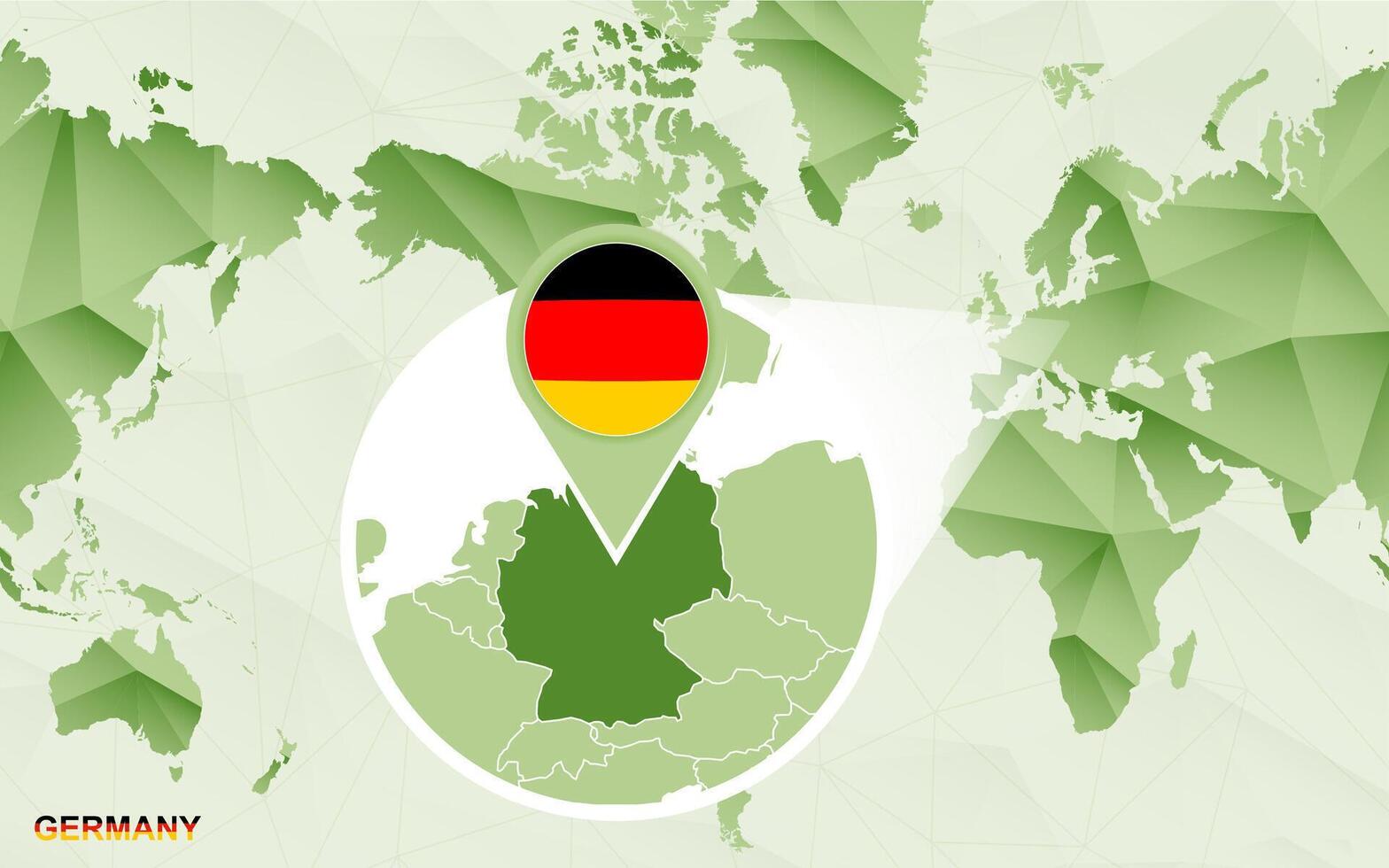 America centric world map with magnified Germany map. vector