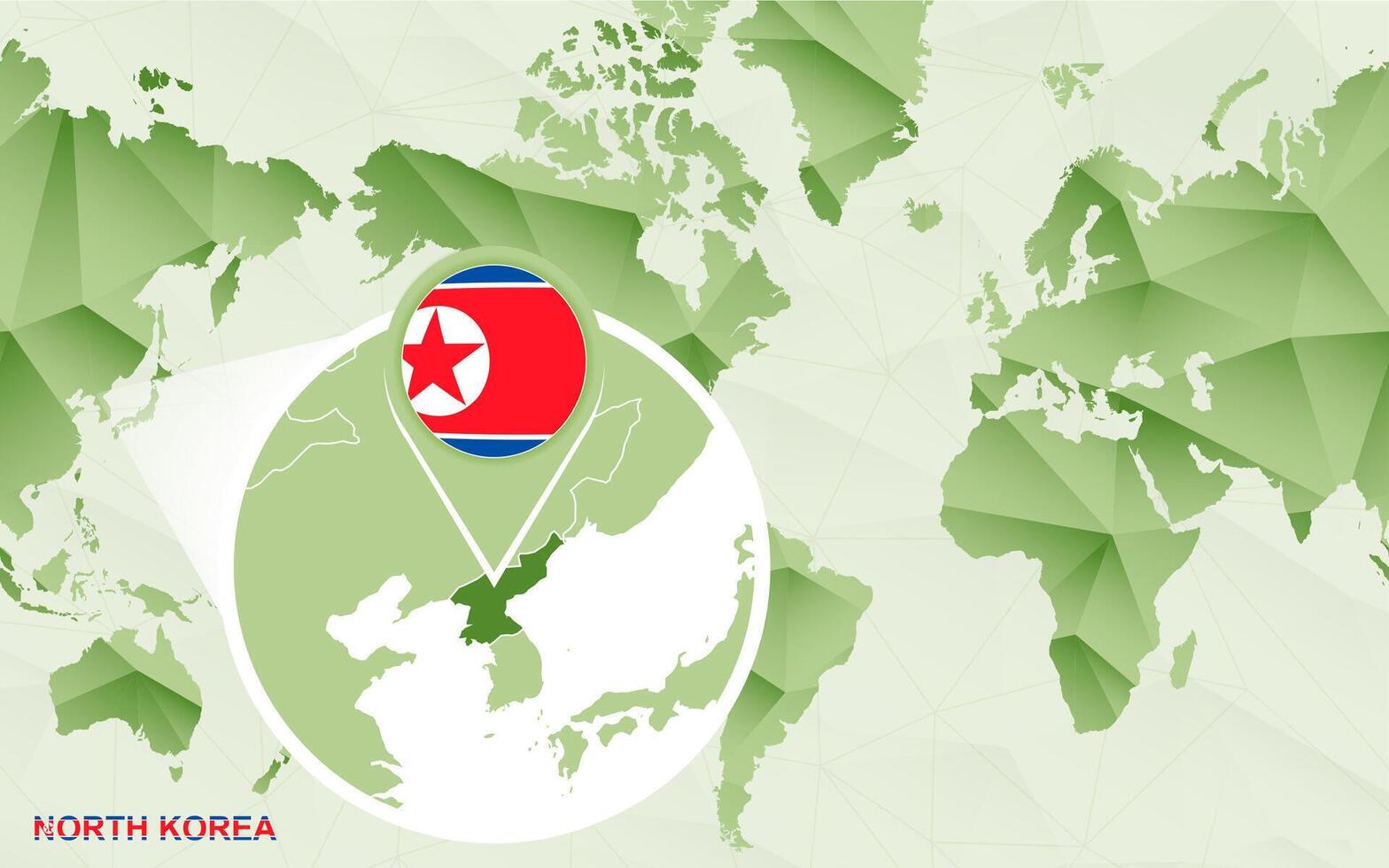 America centric world map with magnified North Korea map. vector