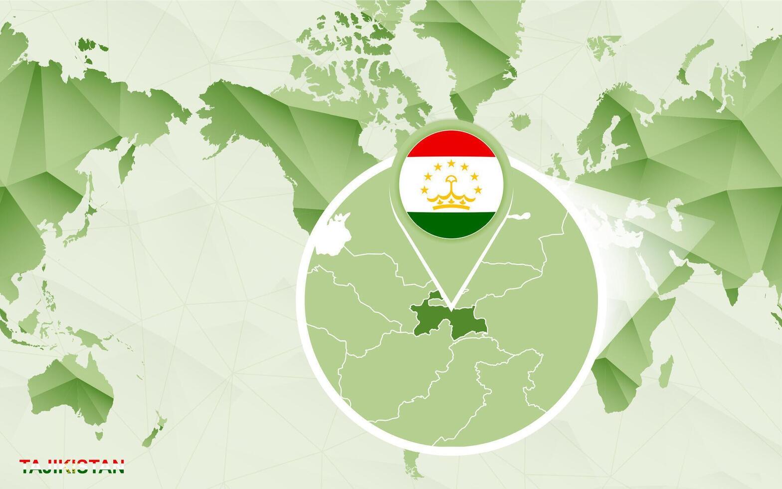 America centric world map with magnified Tajikistan map. vector