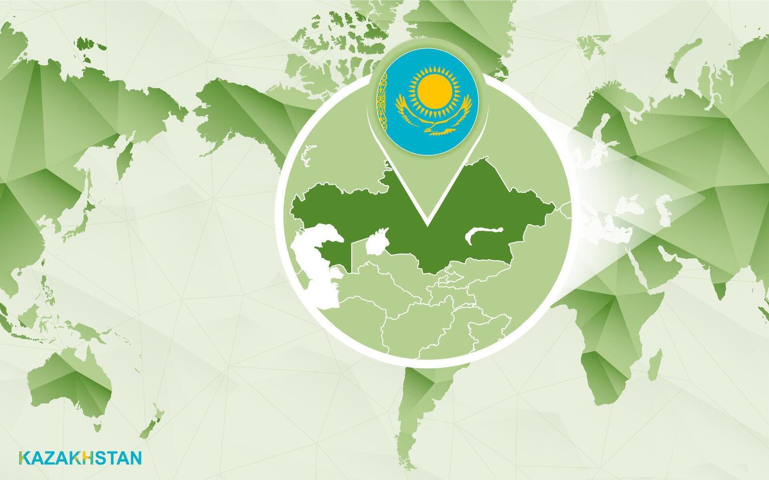 America centric world map with magnified Kazakhstan map. vector