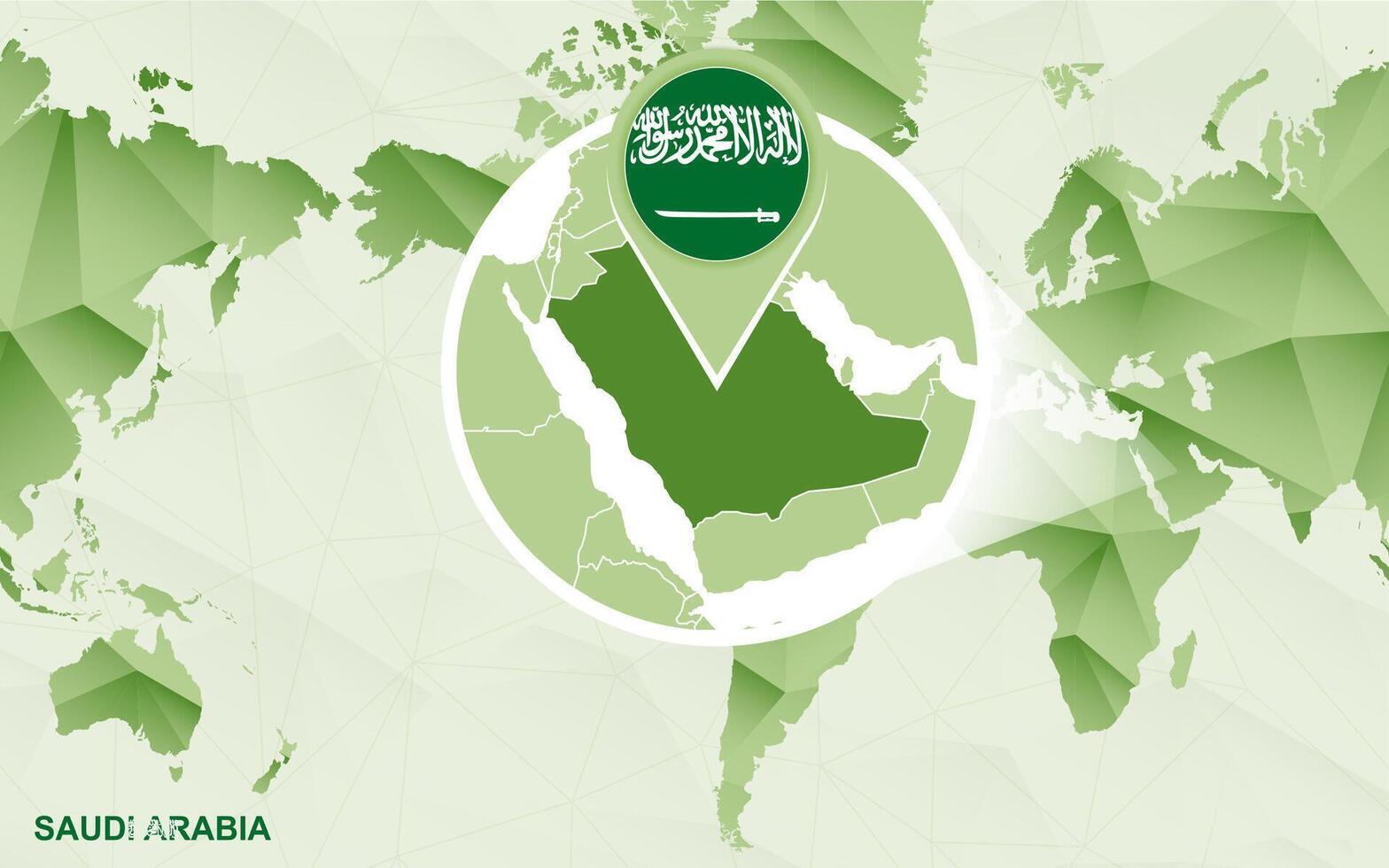 America centric world map with magnified Saudi Arabia map. vector