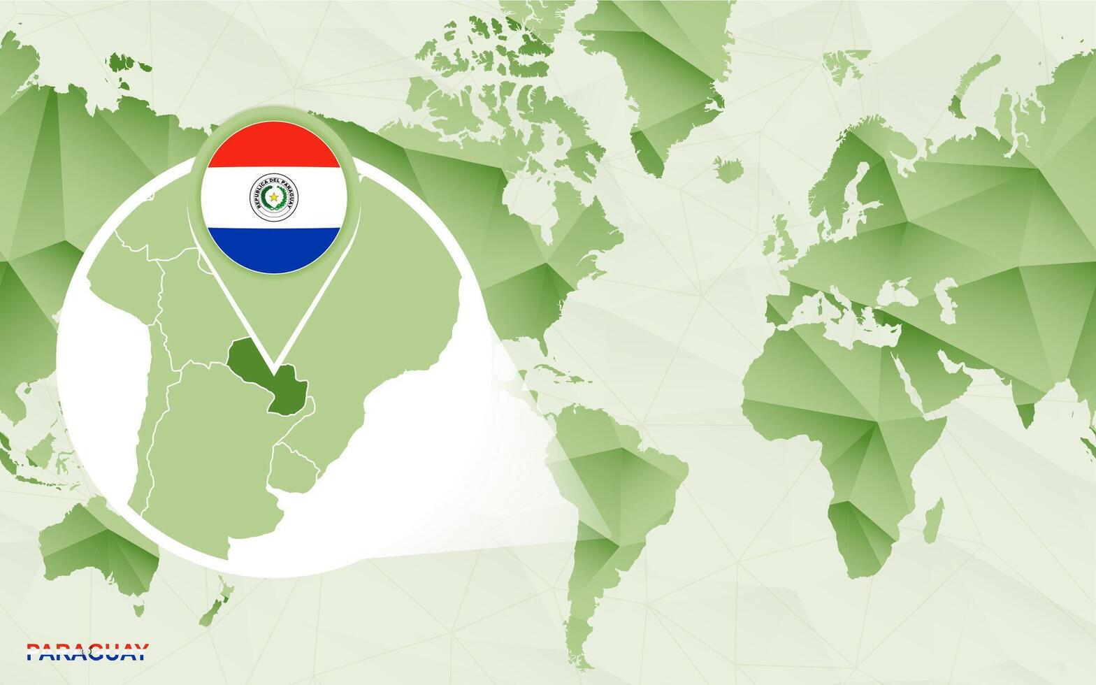 America centric world map with magnified Paraguay map. vector