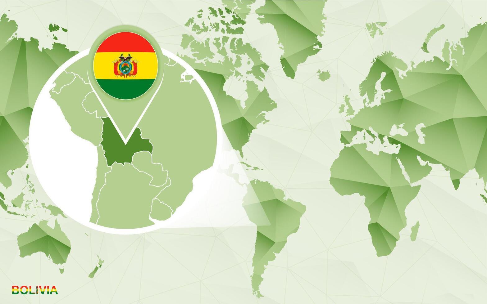 America centric world map with magnified Bolivia map. vector