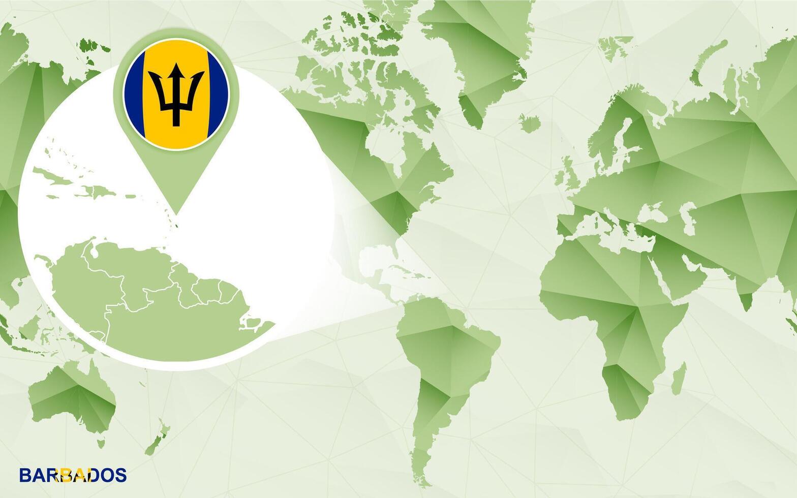 America centric world map with magnified Barbados map. vector
