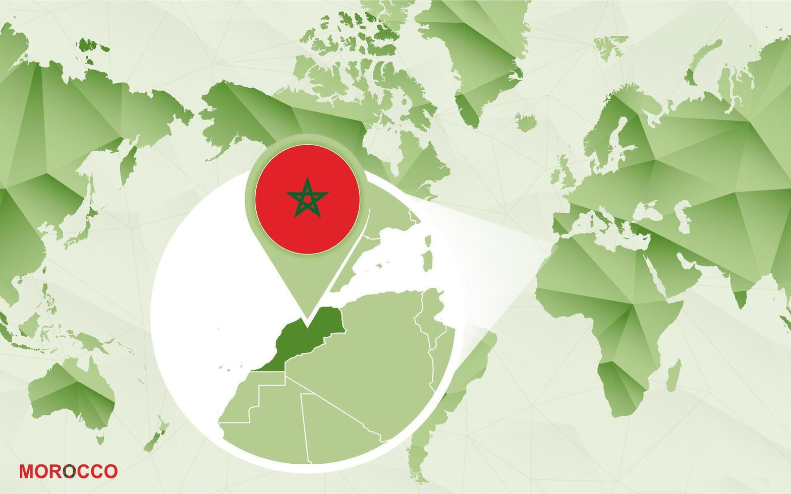 America centric world map with magnified Morocco map. vector