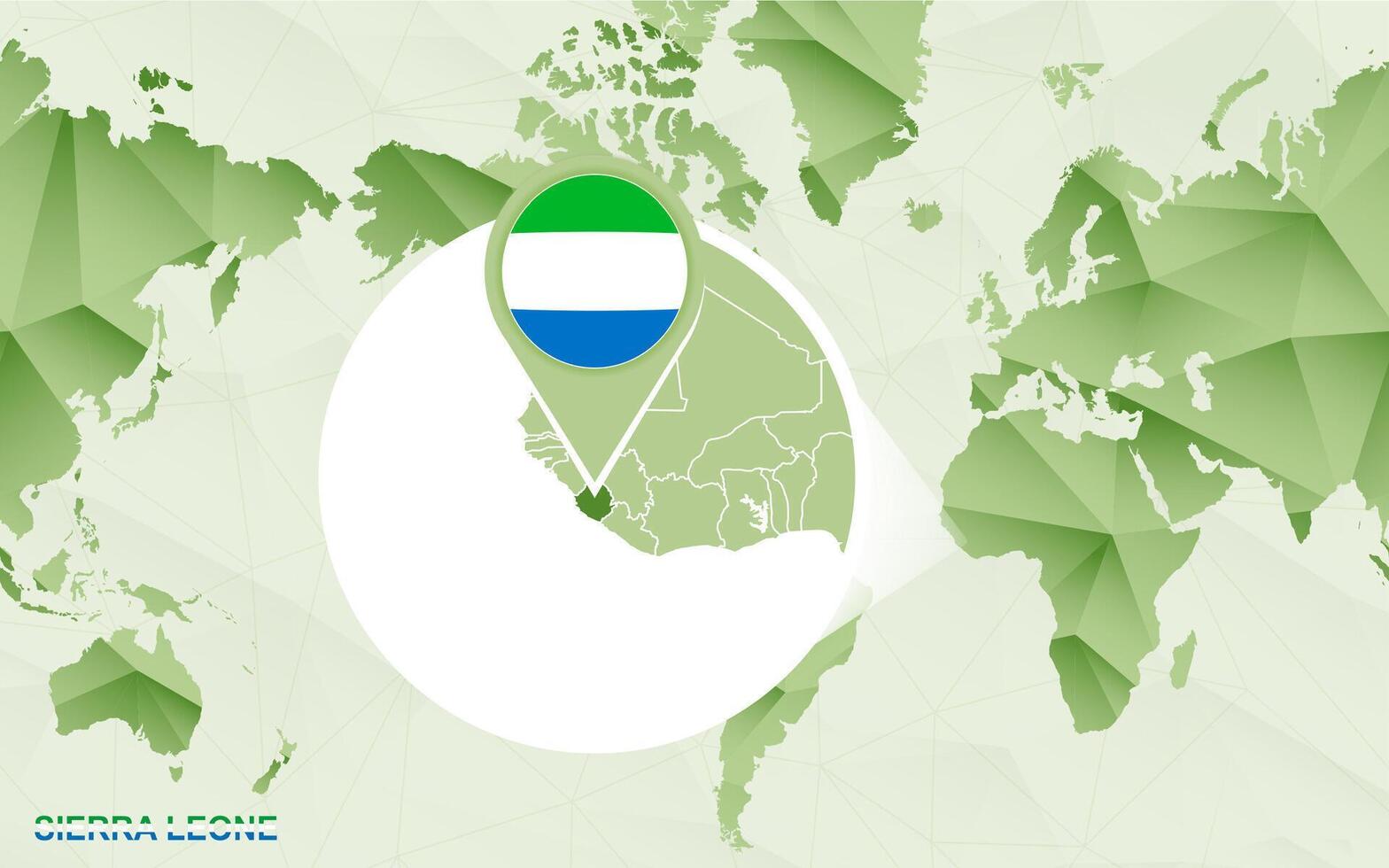 America centric world map with magnified Sierra Leone map. vector
