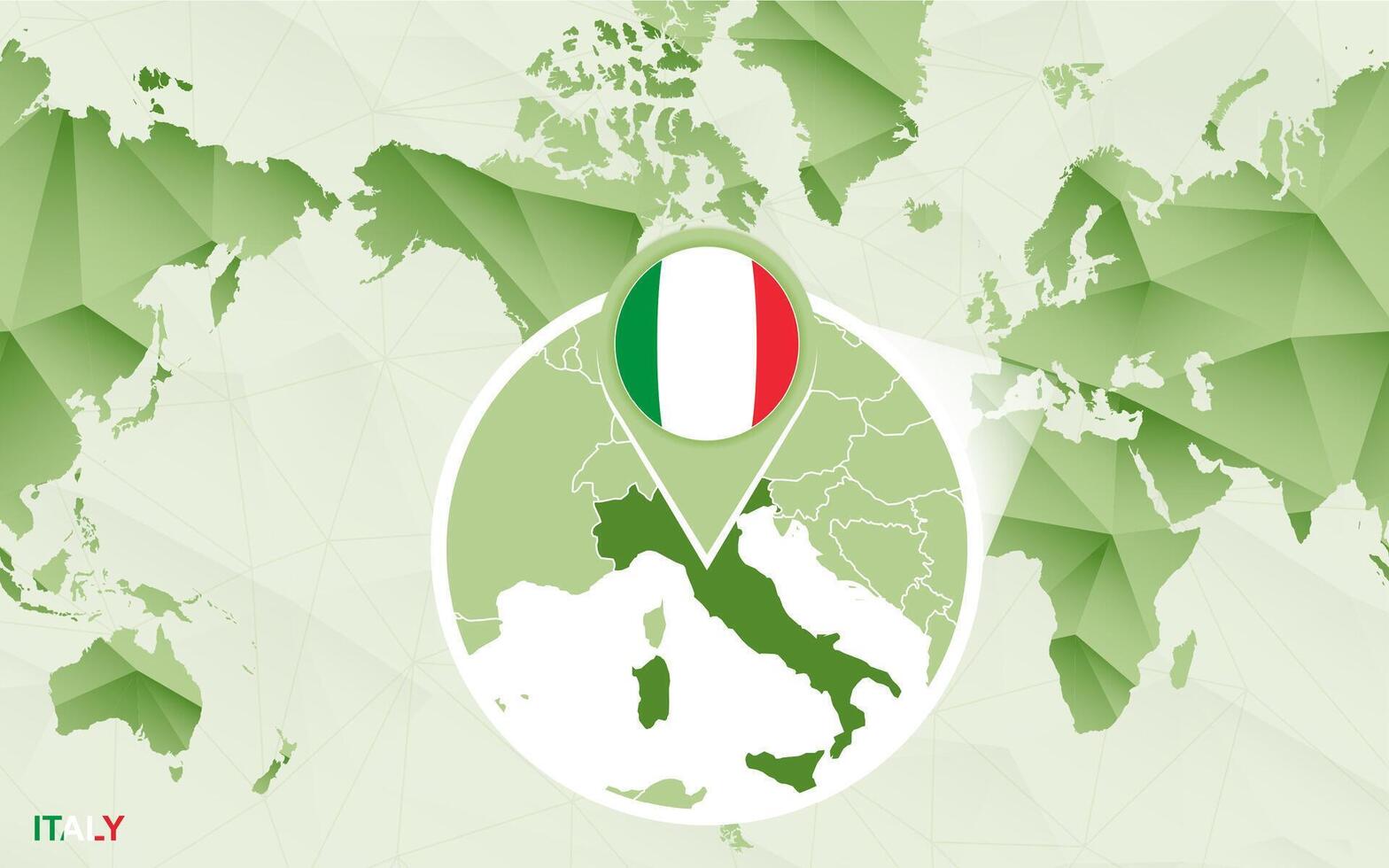 America centric world map with magnified Italy map. vector