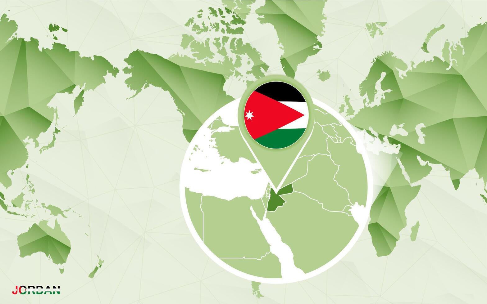 America centric world map with magnified Jordan map. vector