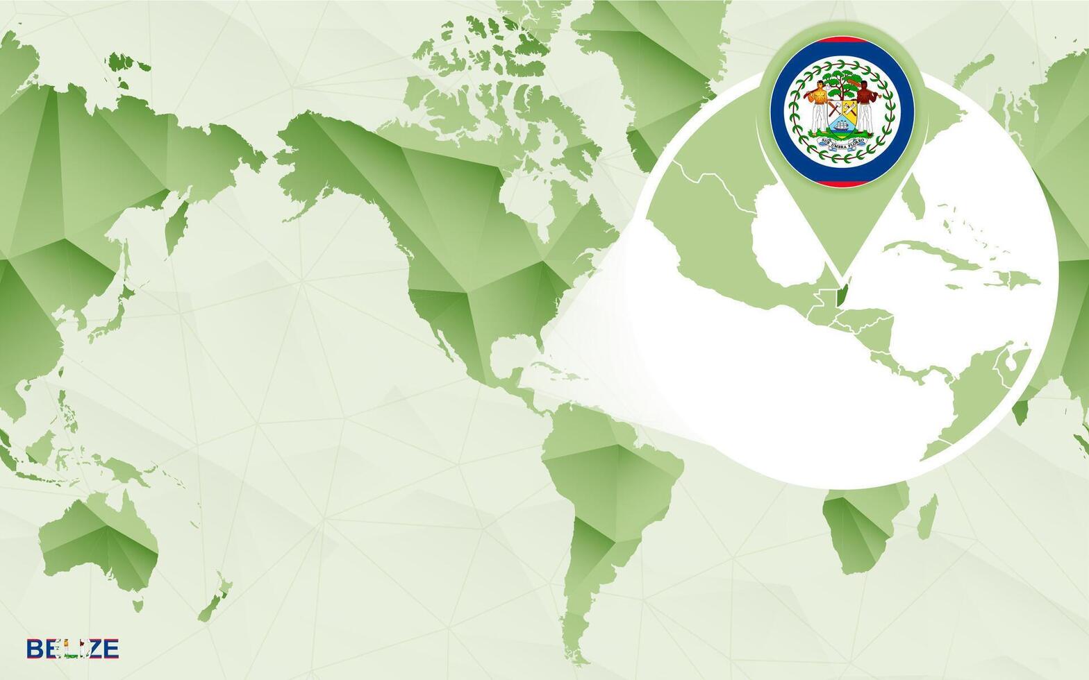 America centric world map with magnified Belize map. vector