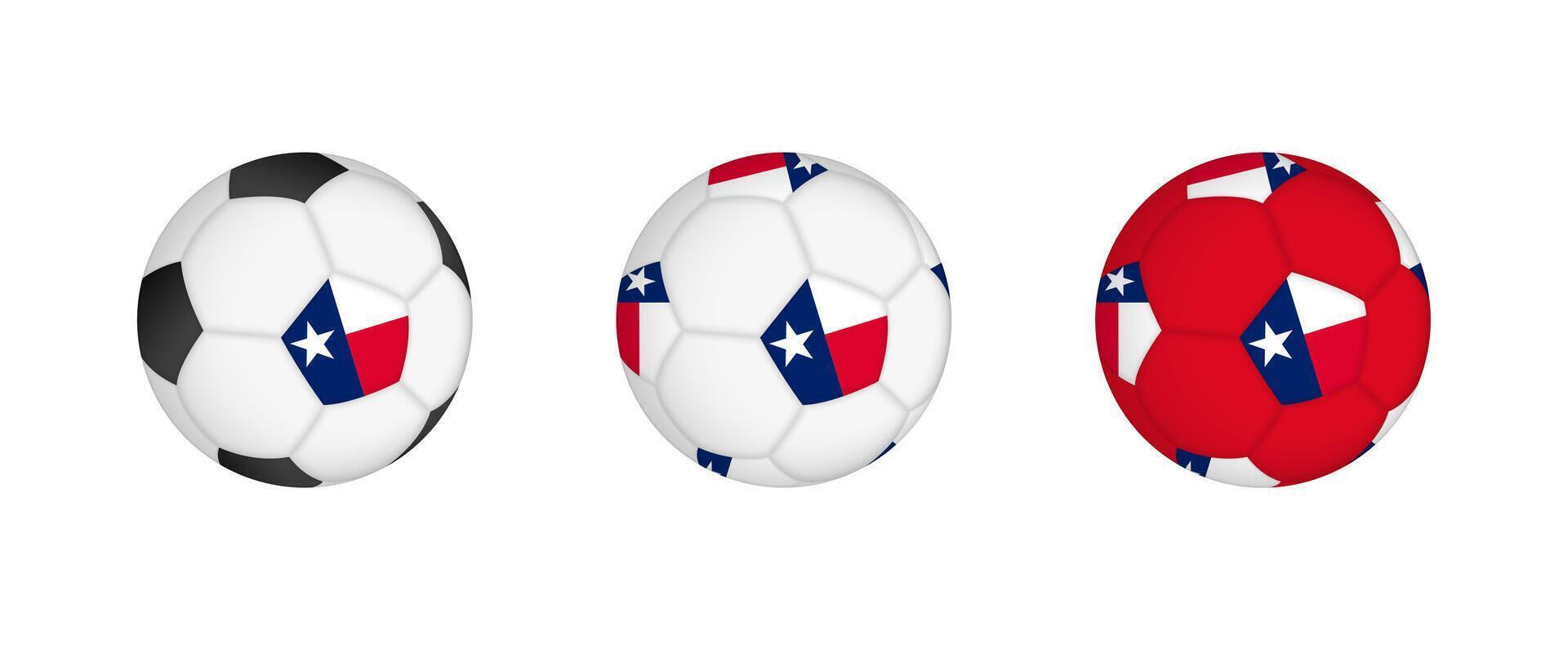 Collection football ball with the Texas flag. Soccer equipment mockup with flag in three distinct configurations. vector