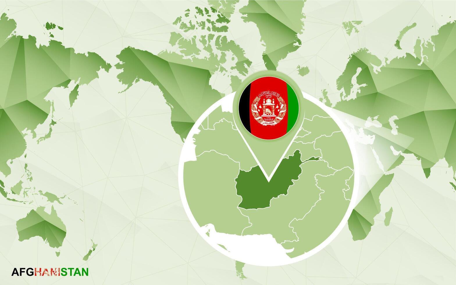 America centric world map with magnified Afghanistan map. vector