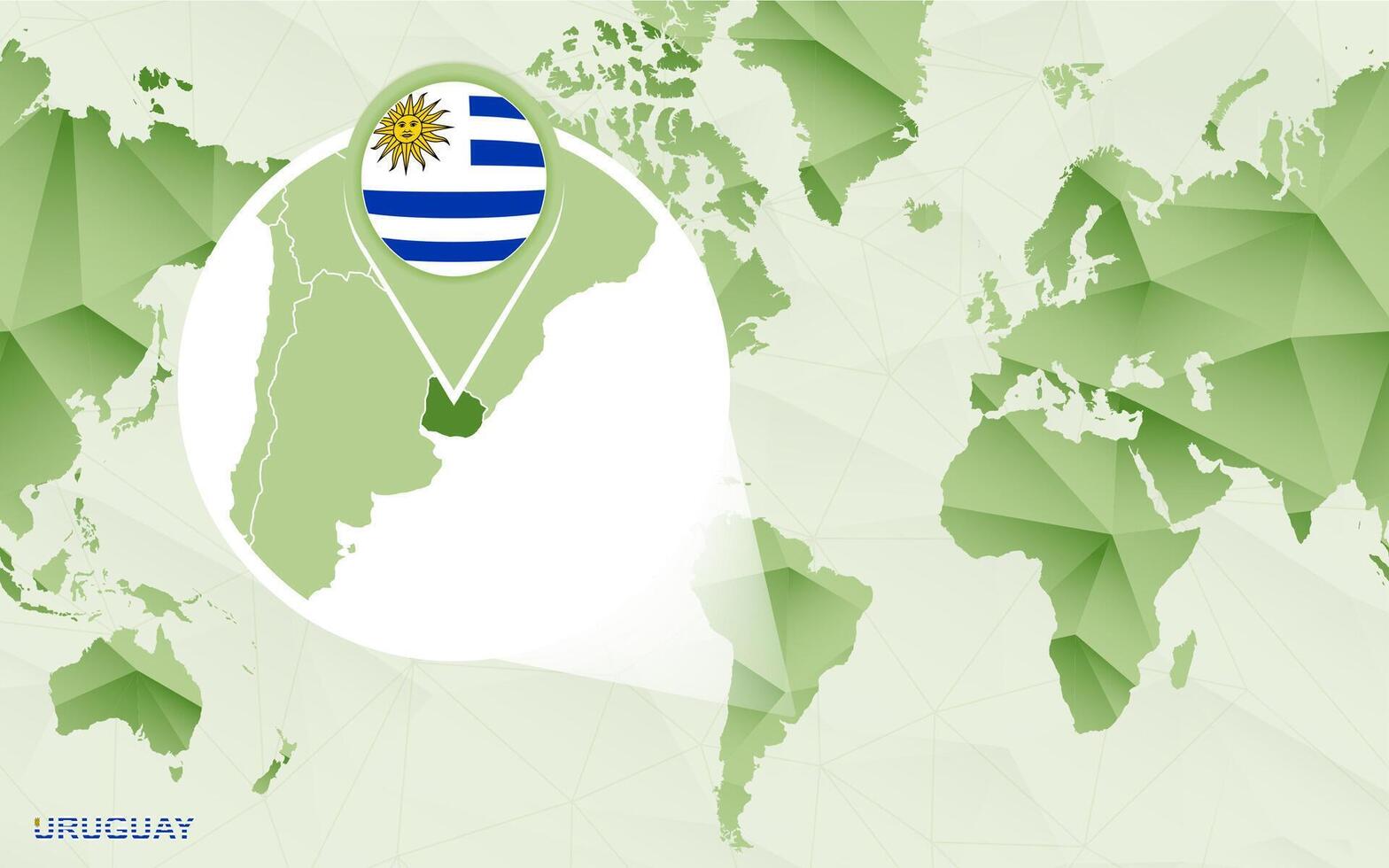 America centric world map with magnified Uruguay map. vector