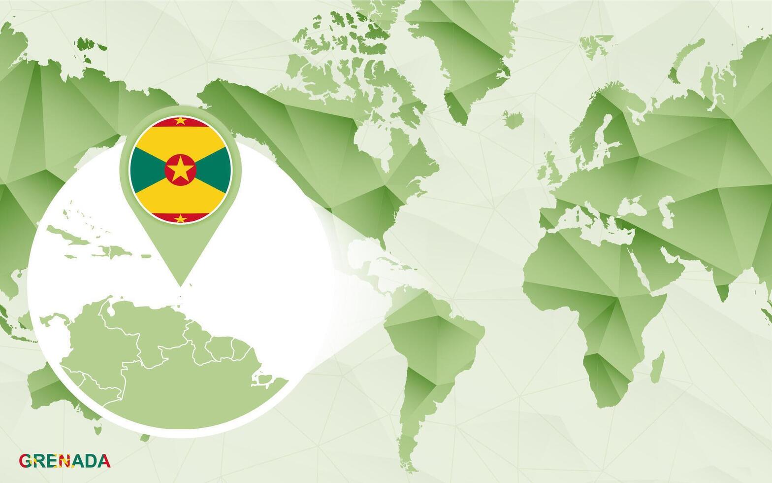 America centric world map with magnified Grenada map. vector