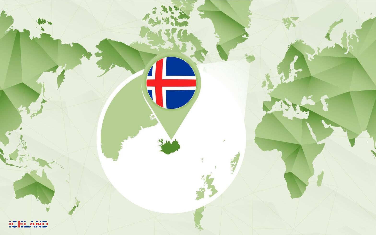 America centric world map with magnified Iceland map. vector