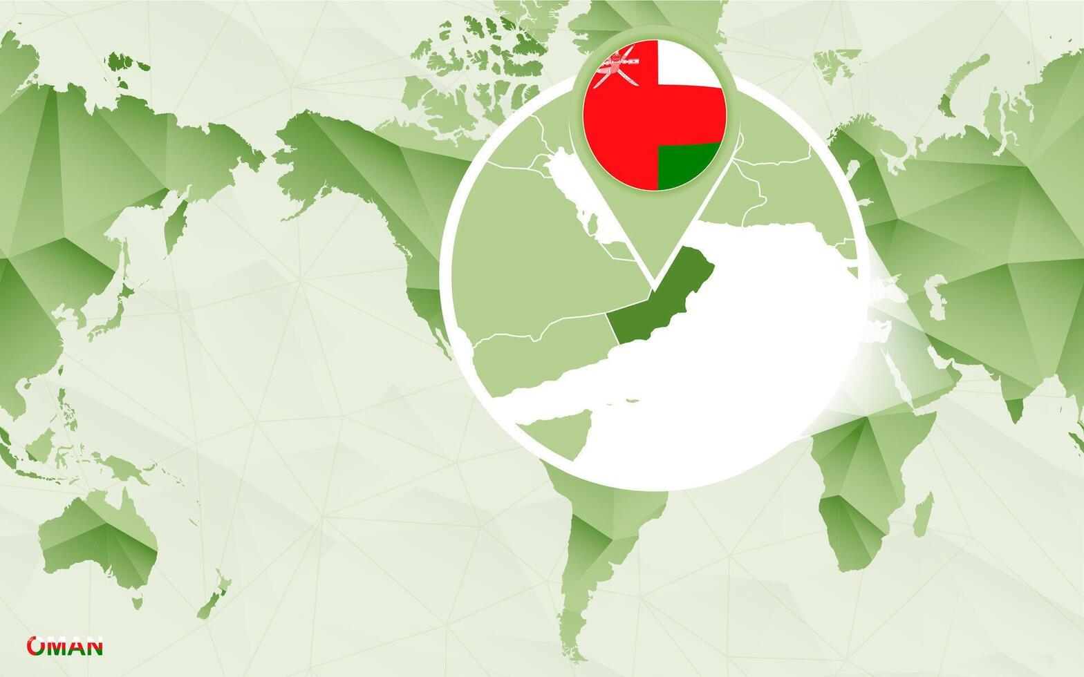 America centric world map with magnified Oman map. vector