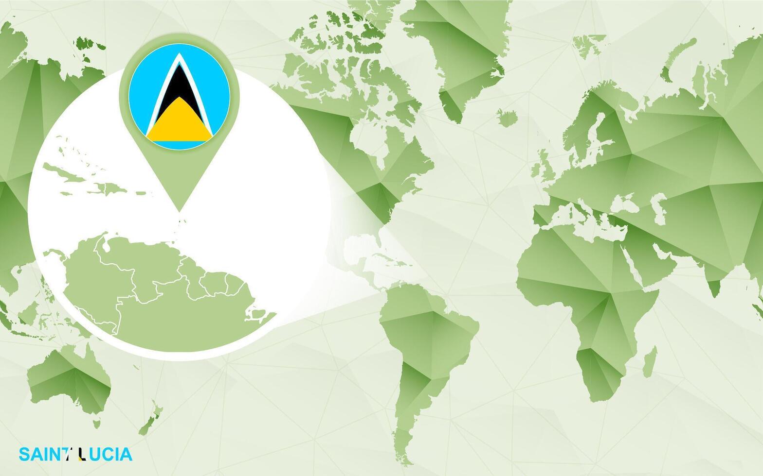America centric world map with magnified Saint Lucia map. vector