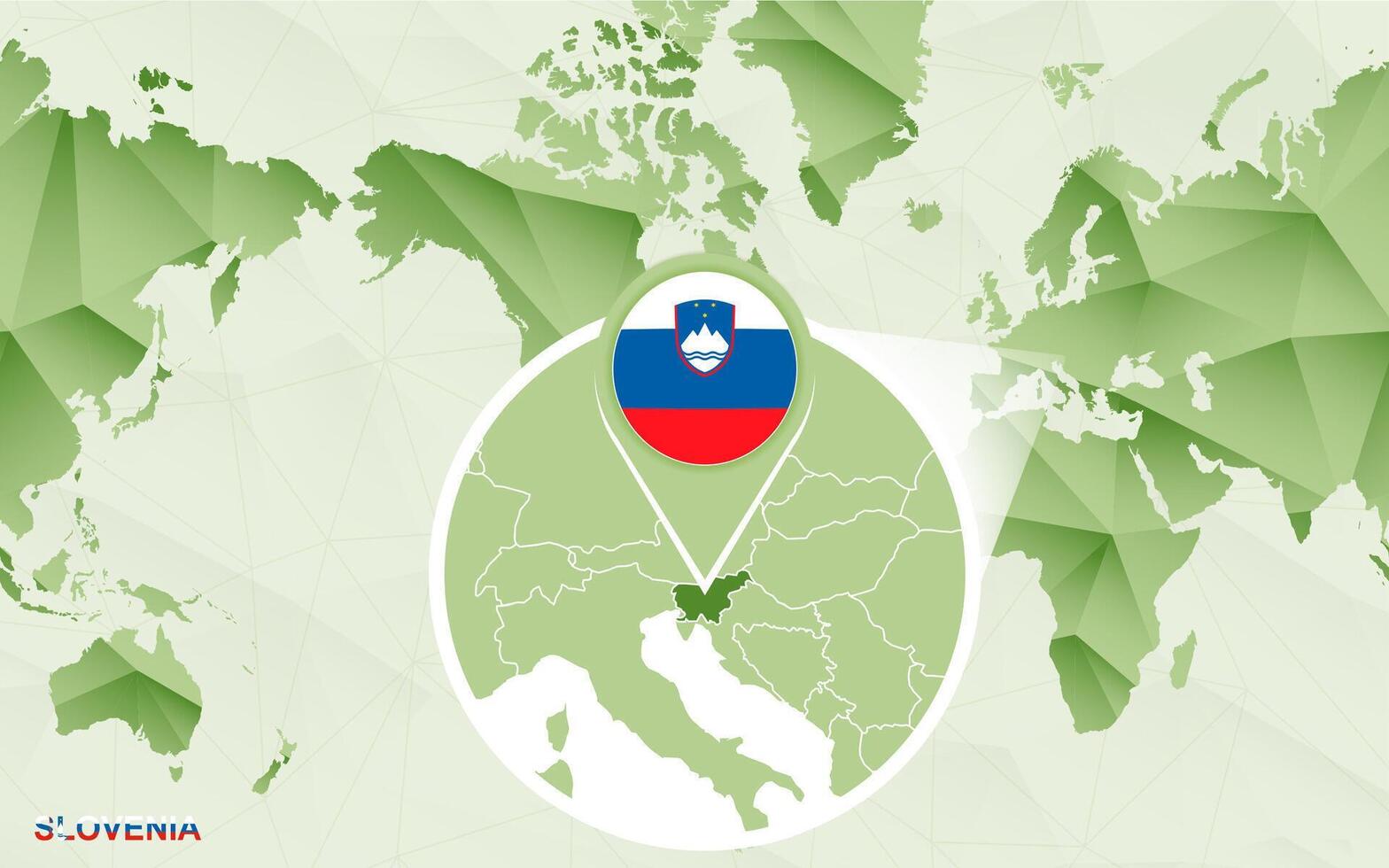 America centric world map with magnified Slovenia map. vector