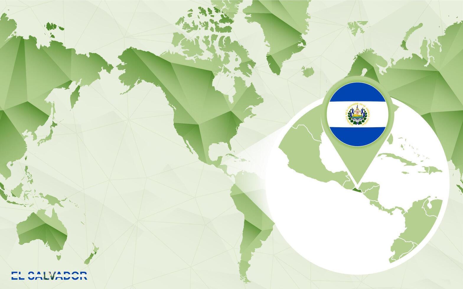 America centric world map with magnified El Salvador map. vector