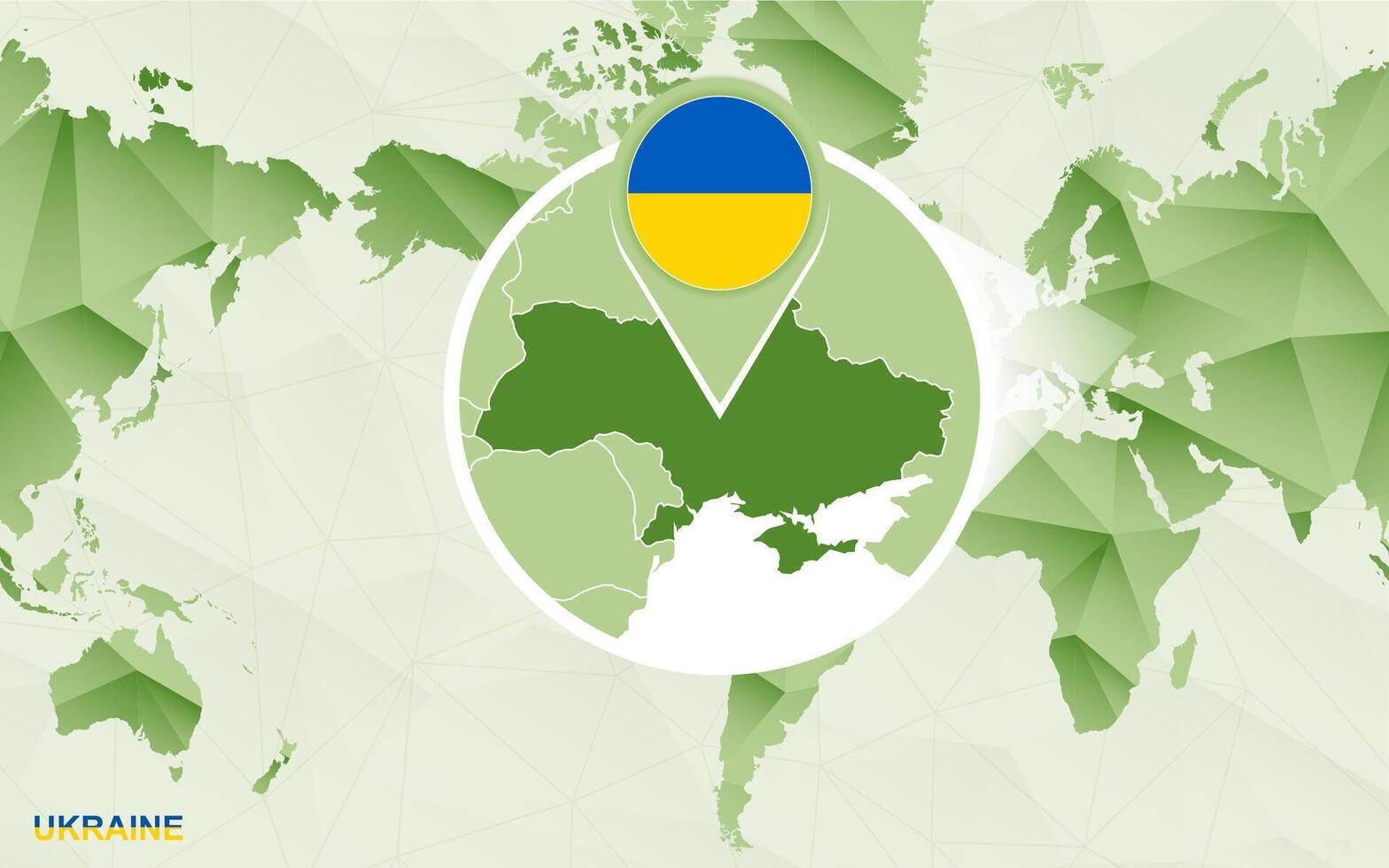 America centric world map with magnified Ukraine map. vector