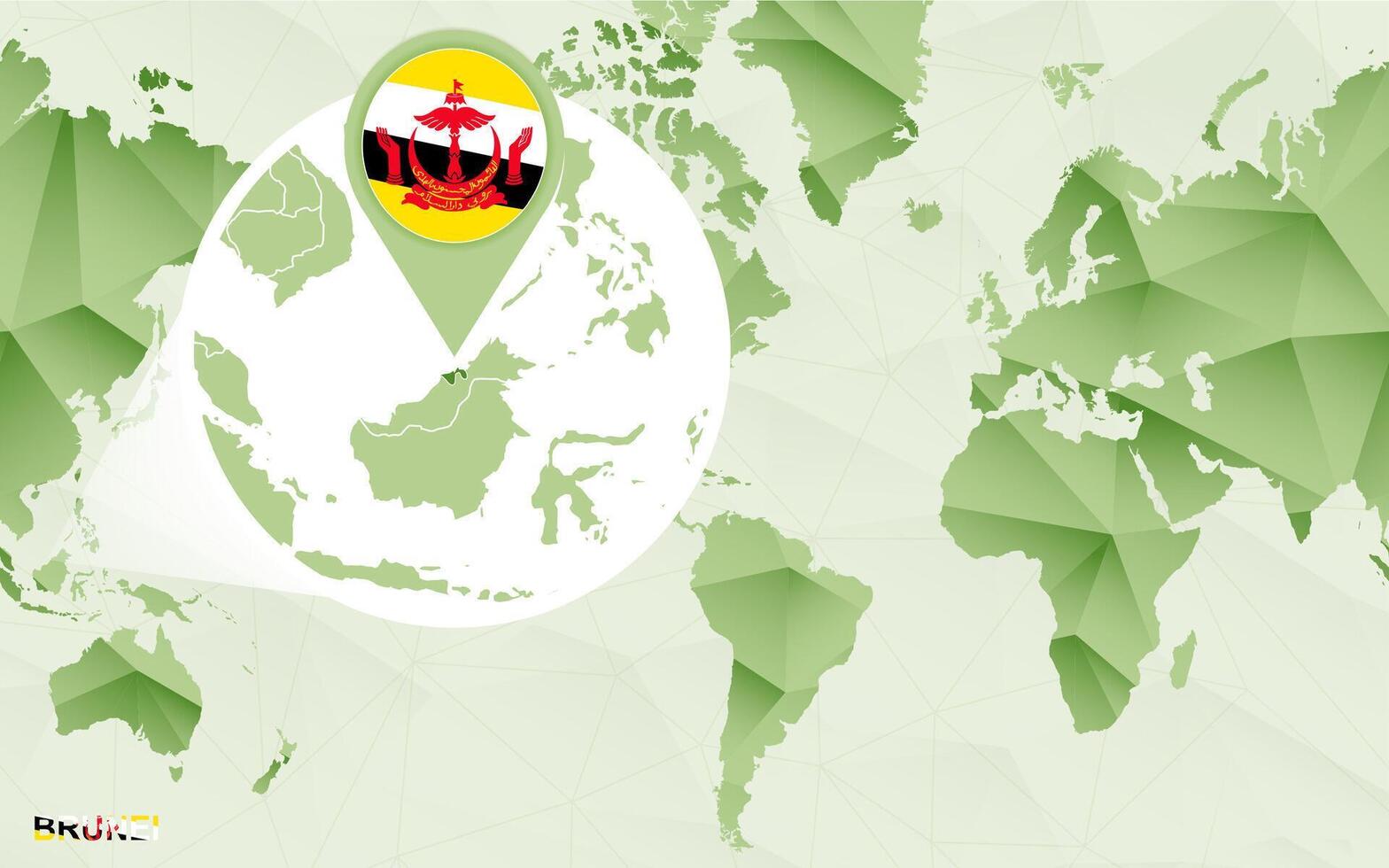 America centric world map with magnified Brunei map. vector