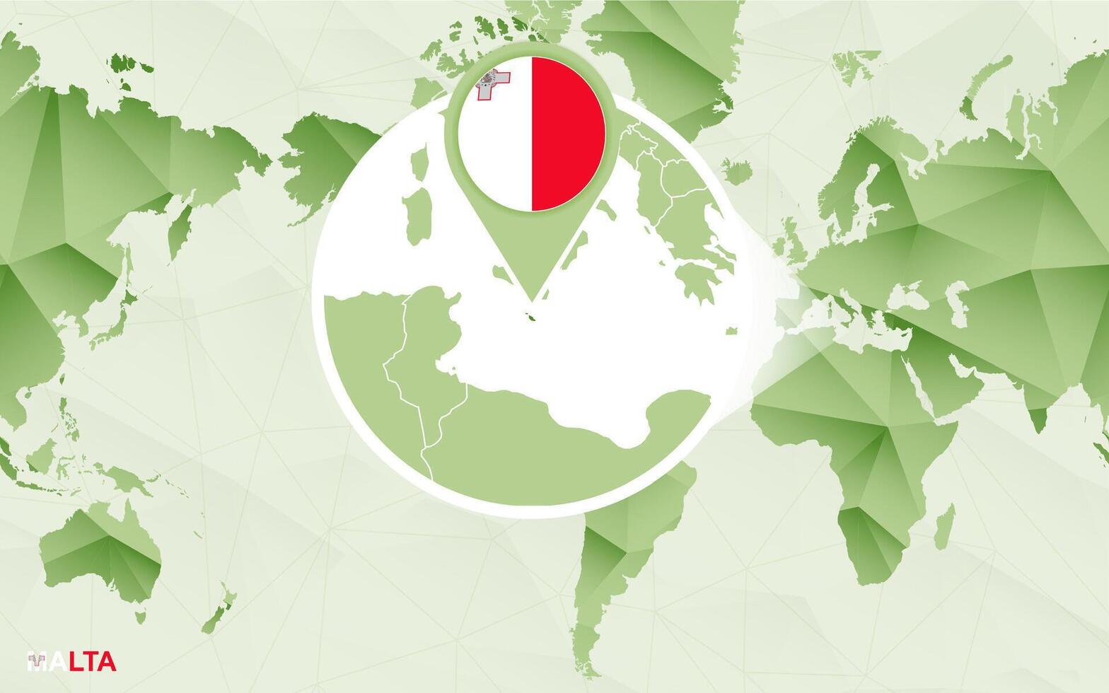 America centric world map with magnified Malta map. vector