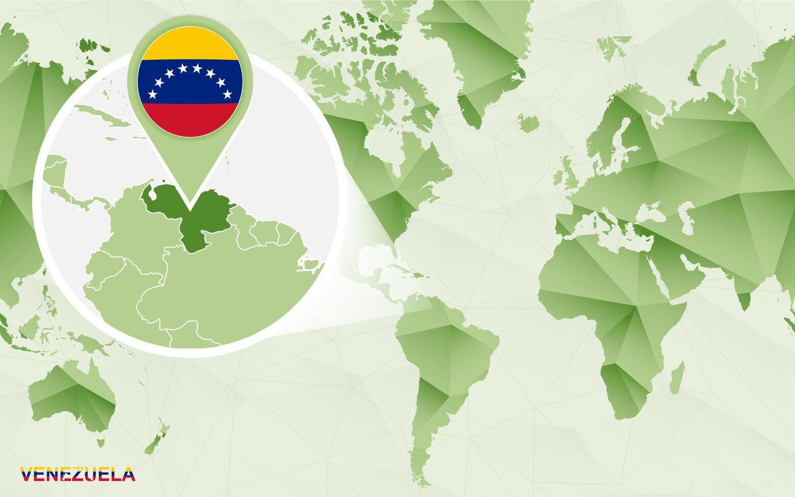 America centric world map with magnified Venezuela map. vector