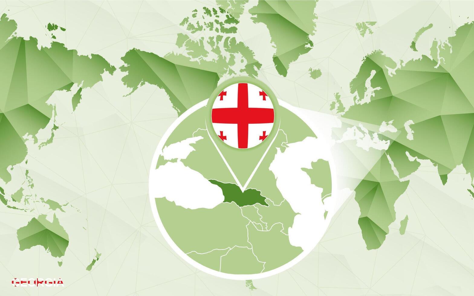 America centric world map with magnified Georgia map. vector