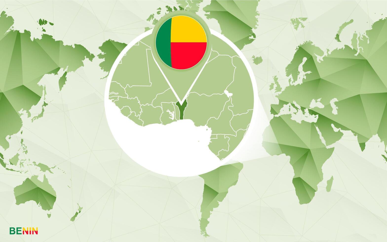 America centric world map with magnified Benin map. vector