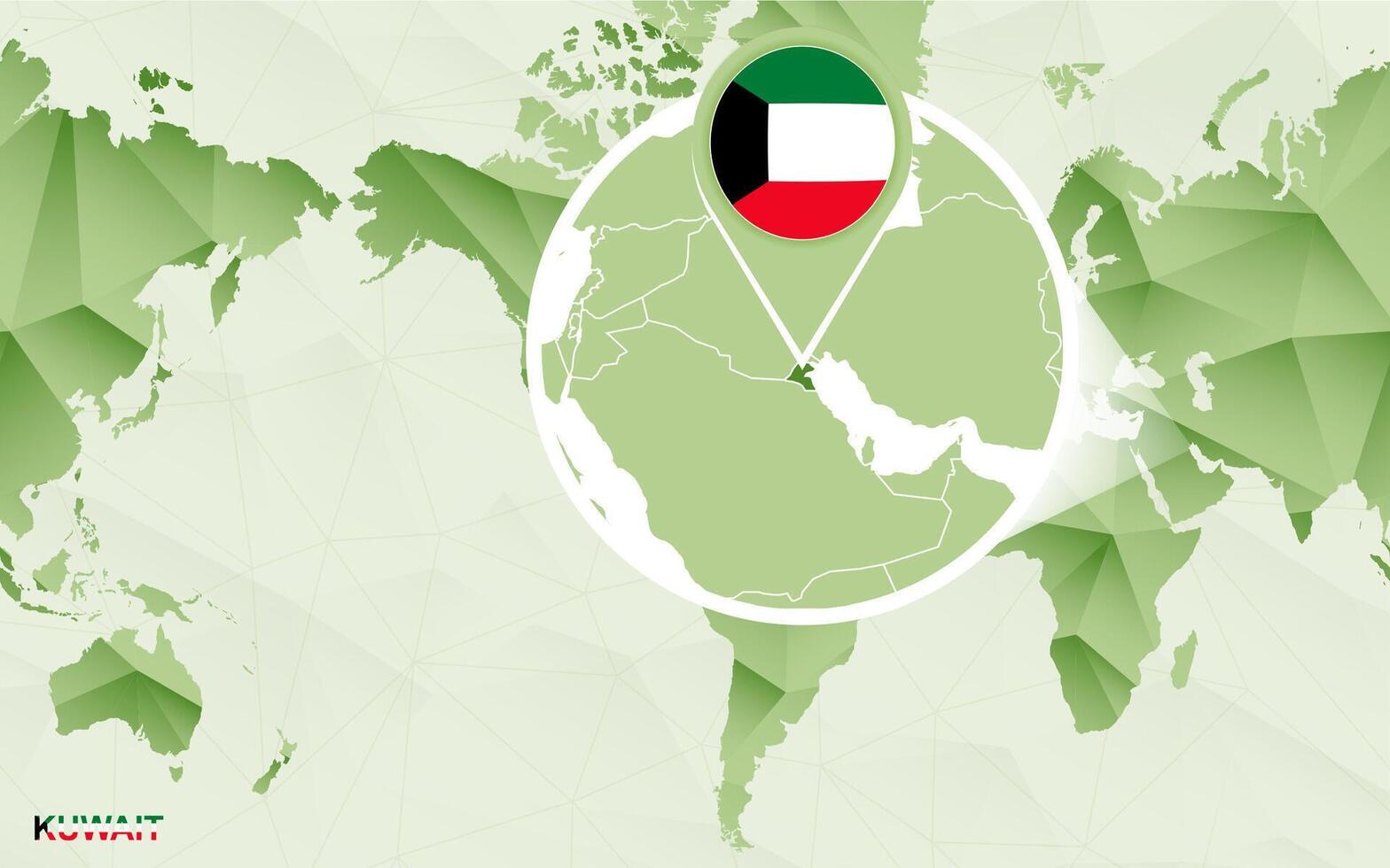America centric world map with magnified Kuwait map. vector