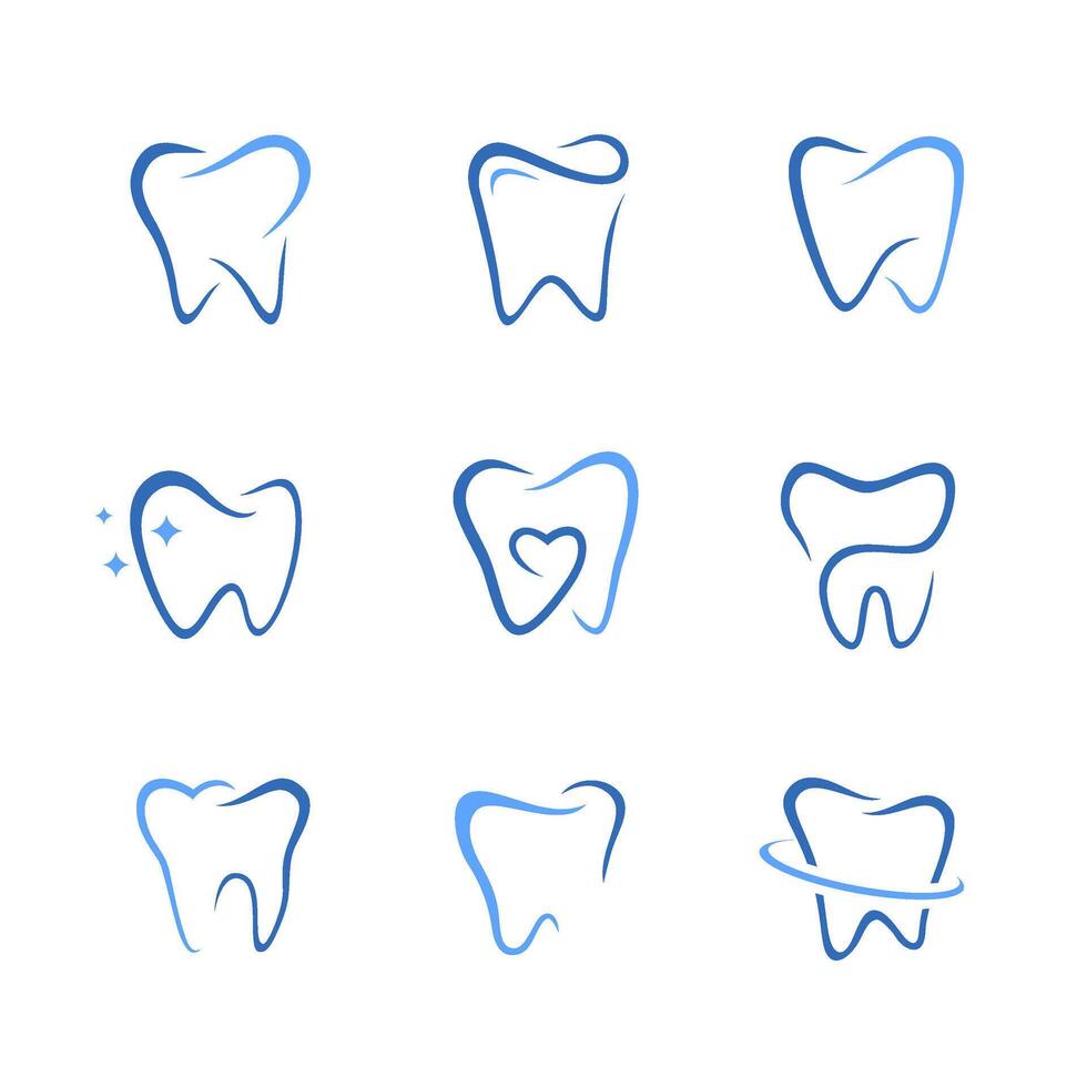 Stylized Tooth Icons Collection in Blue vector