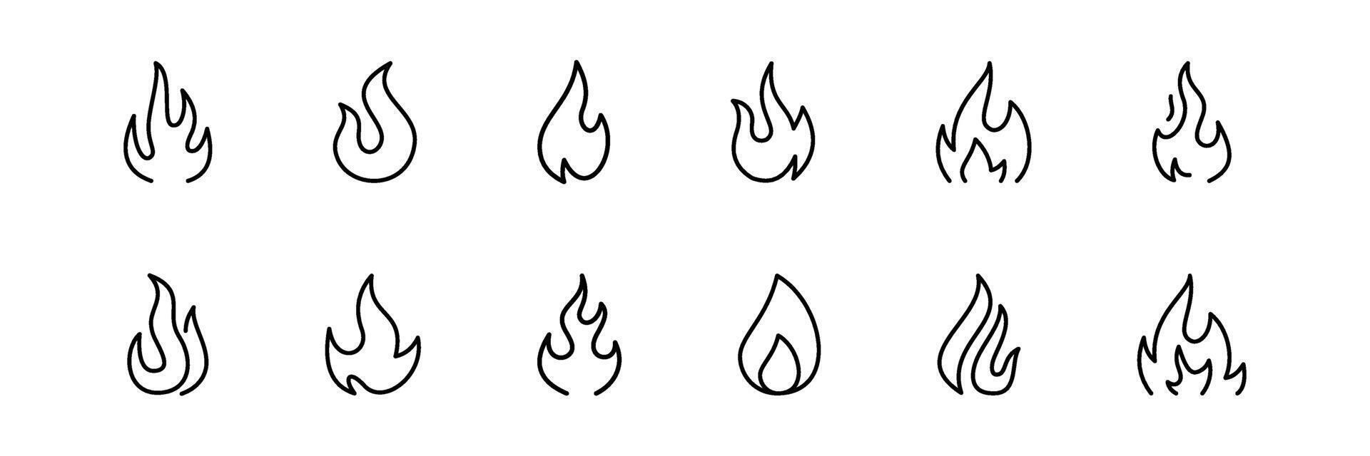 Collection of Flame Icons in Line Art Style vector