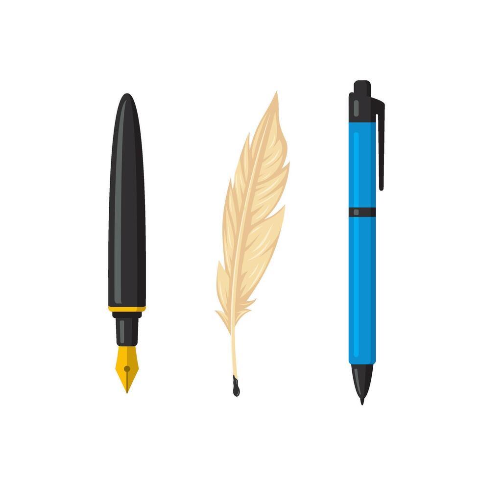Collection of Writing Instruments. Pen, Quill, and Ballpoint vector