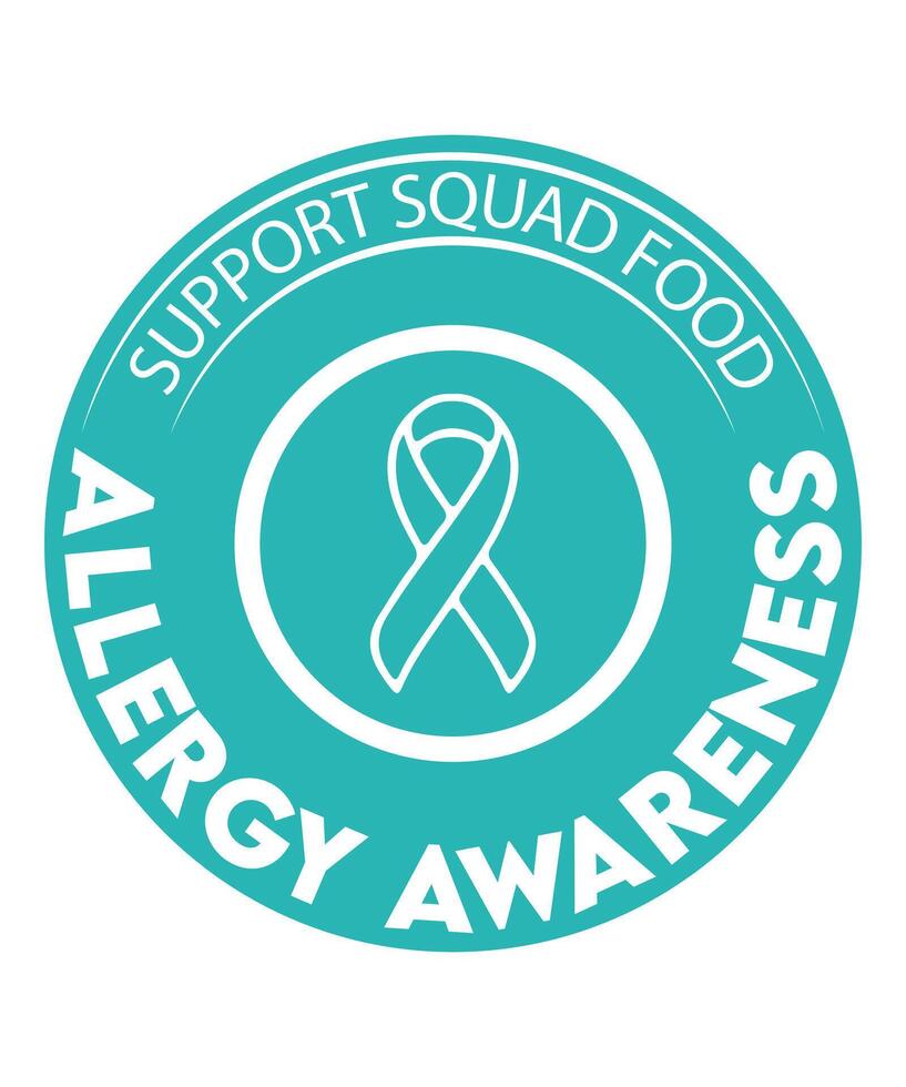 Support Squad Food Allergy Awareness Ribbon T Shirt Teal Circle Logo Tee vector
