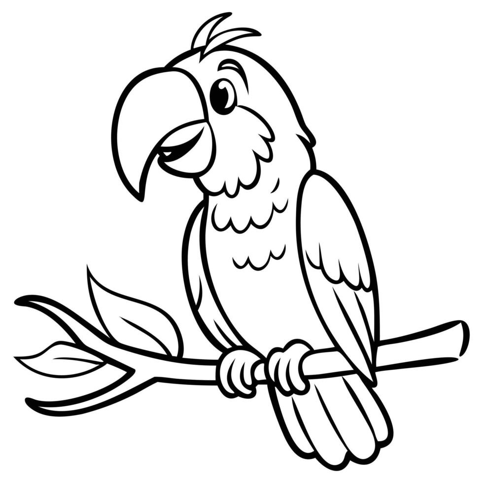 Black and white parrot is resting on a branch, looking calm and sweet vector