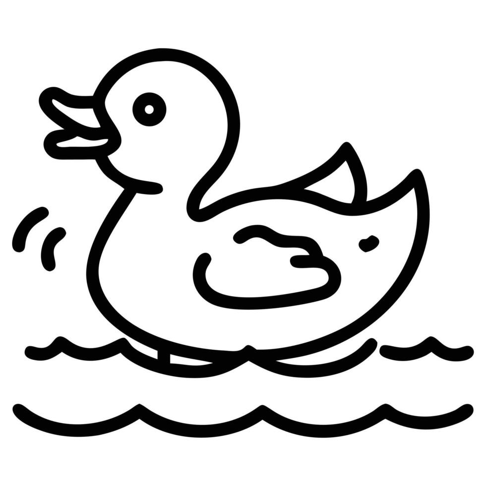 A simplified black outline depicts a duck swimming on rippled water. Transparent background vector