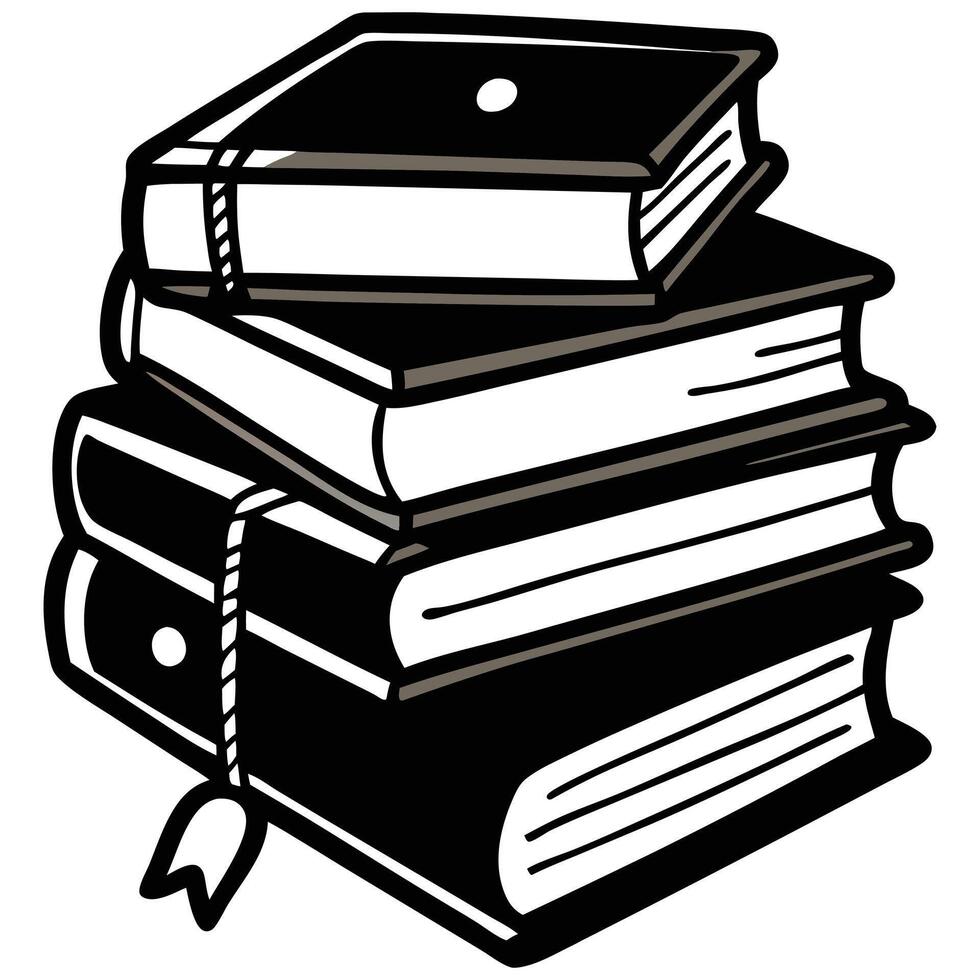 Stack of Books Clipart in Black and White, Education Icon , Isolated on White vector