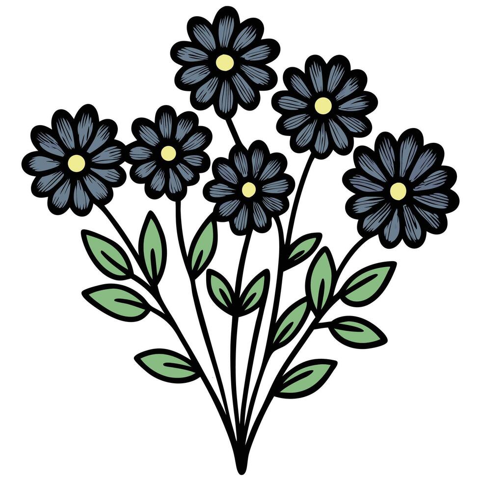 Daisy bouquet with a black outline on a transparent background vector