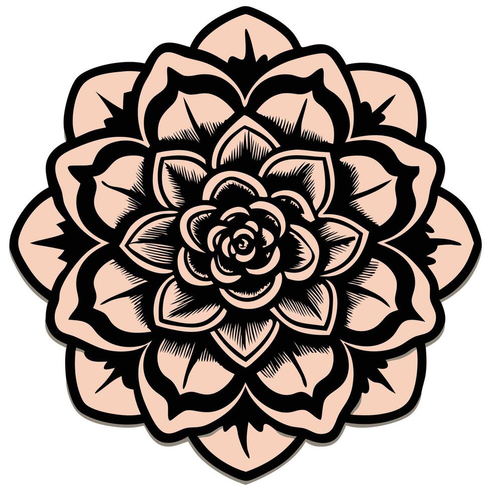 Outlined Rose Flower with Circular Petals and White Background Ornament vector
