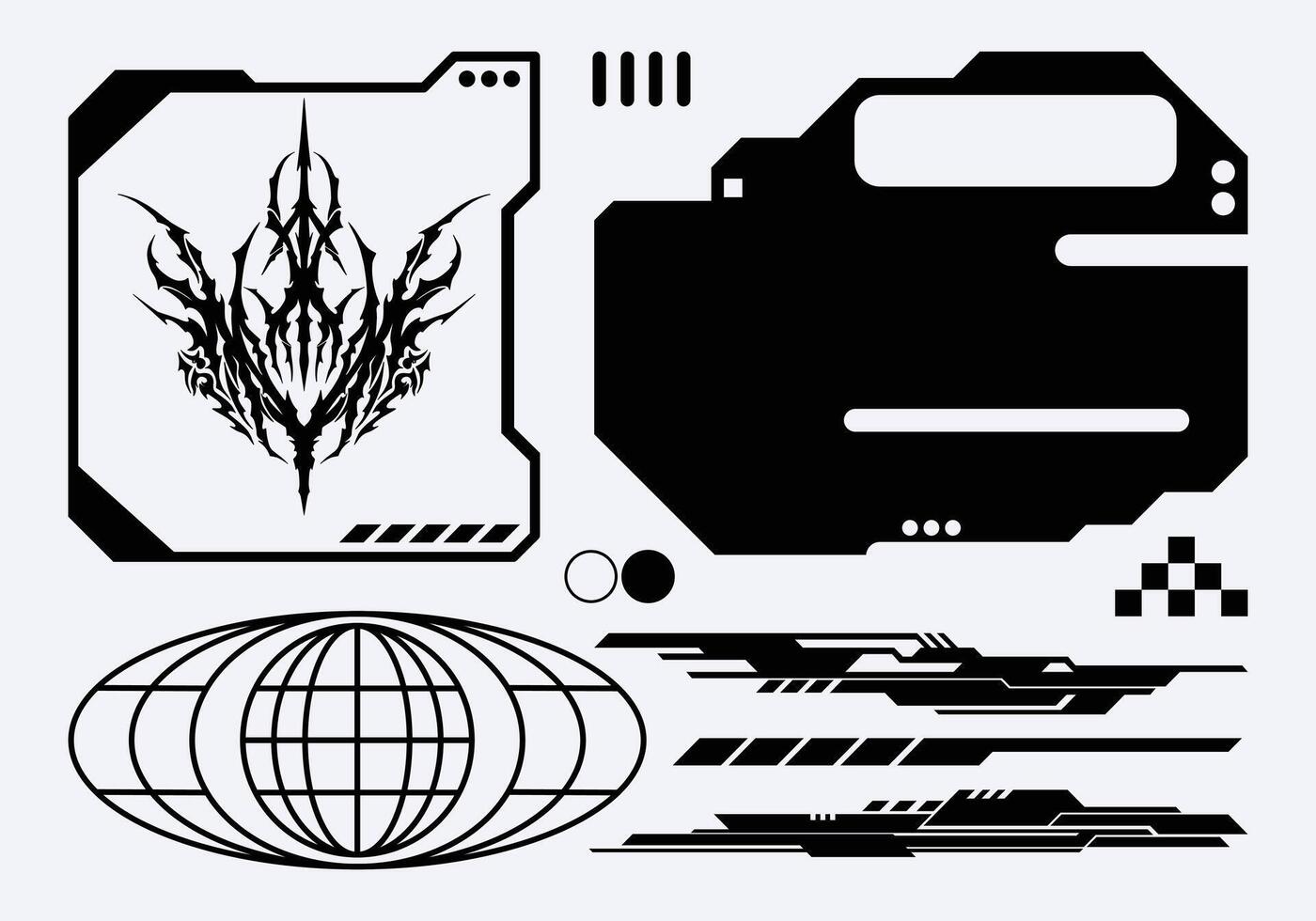 HUD cyberpunk interface futuristic line frame border game tribal streetwear elements collection panel cyber sci-fi, icon symbol editable vector