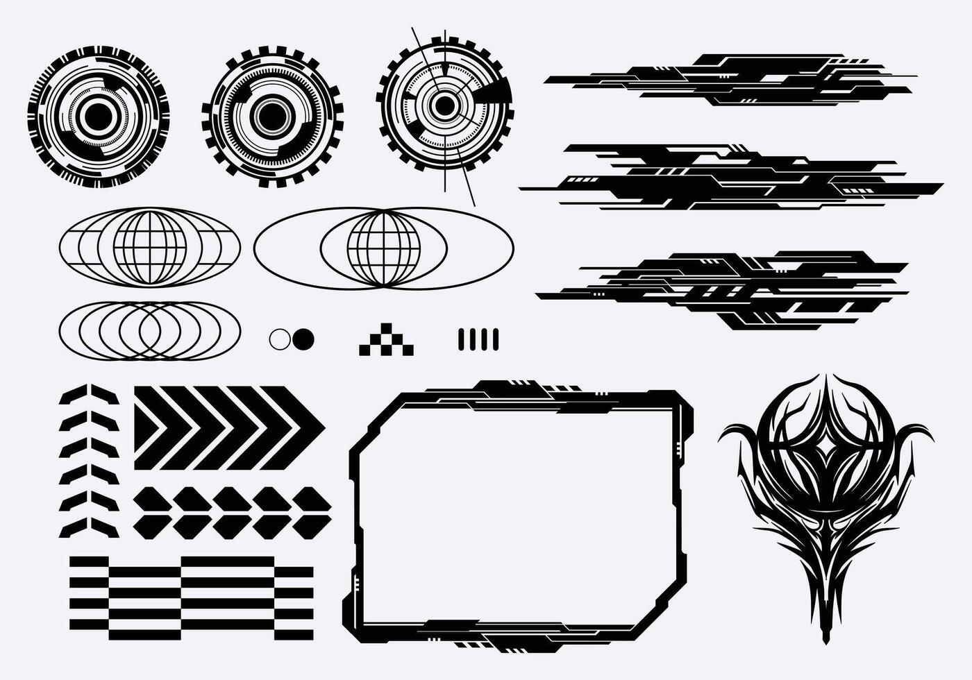 Tribal cyberpunk target element collection futuristic interface frame border clip art t shirt design sticker poster editable vector