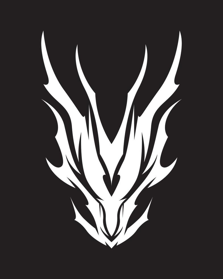 Abstract shape Dragon tribal demon head shape illustration sketch ink tattoo sticker symbol logo streetwear element vector