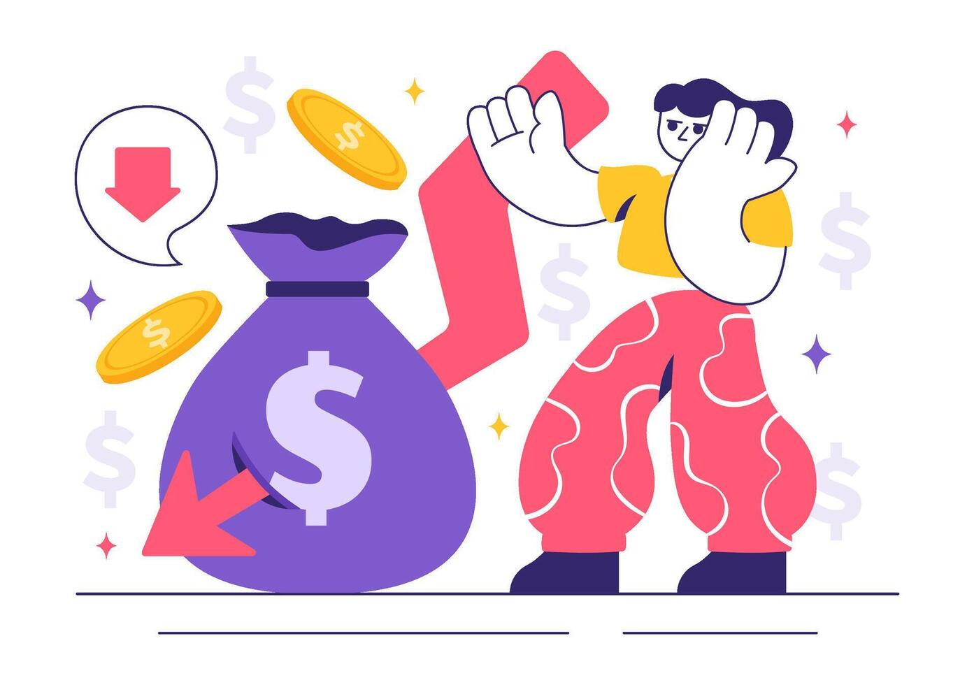 Cost Reduction and Financial Loss Design in Flat Cartoon Style vector
