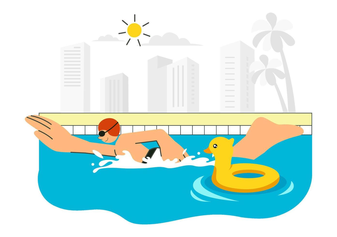 Flat Style Cartoon Illustration of a Summer Swimming Pool and Water Sport Recreation vector